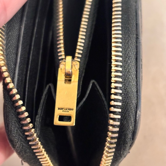 Saint Laurent YSL Chevron Quilted Black Grain de Poudre Leather Long Zip Wallet - Picture 10 of 14